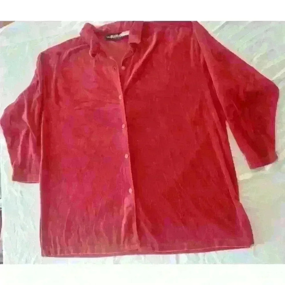 Sag Harbor Red Long Sleeve Round Neck Pearl Look Button Up Cardigan Womens 2X - Picture 1 of 6